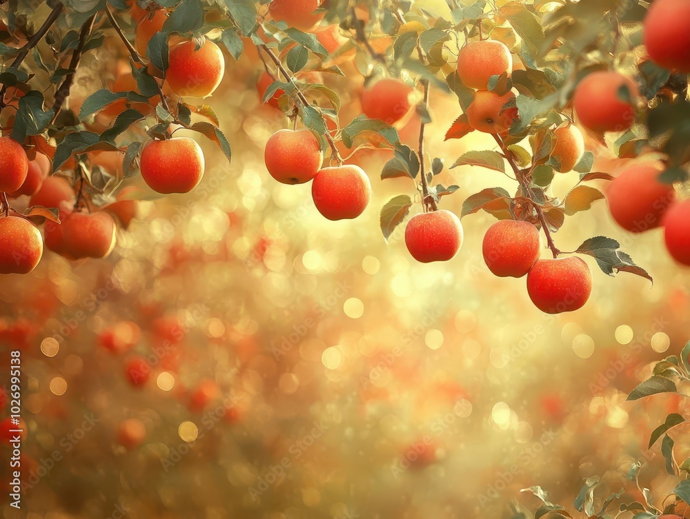 fruit farm alive with vibrant apple trees, branches laden with natural apples, beautifully blurred in the golden hour light, capturing the essence of organic harvest and seasonal bounty fruit farm alive with vibrant apple trees, branches laden with natural apples, beautifully blurred in the golden hour light, capturing the essence of organic harvest and seasonal bounty