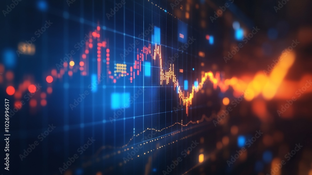 Abstract futuristic stock market graph with red, blue, and orange lines. Abstract futuristic stock market graph with red, blue, and orange lines.