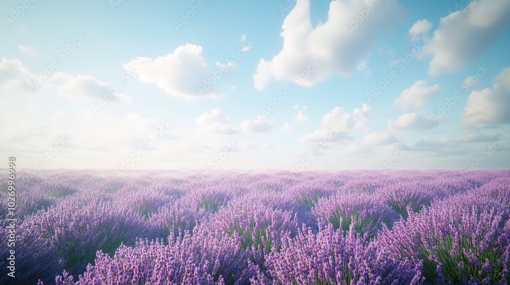 Fototapeta premium Tranquil Lavender Field Under Blue Sky