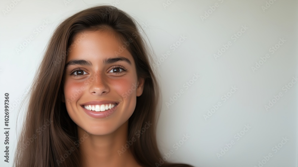 Spring beauty concept: young woman with long brown hair for digital media design Spring beauty concept: young woman with long brown hair for digital media design