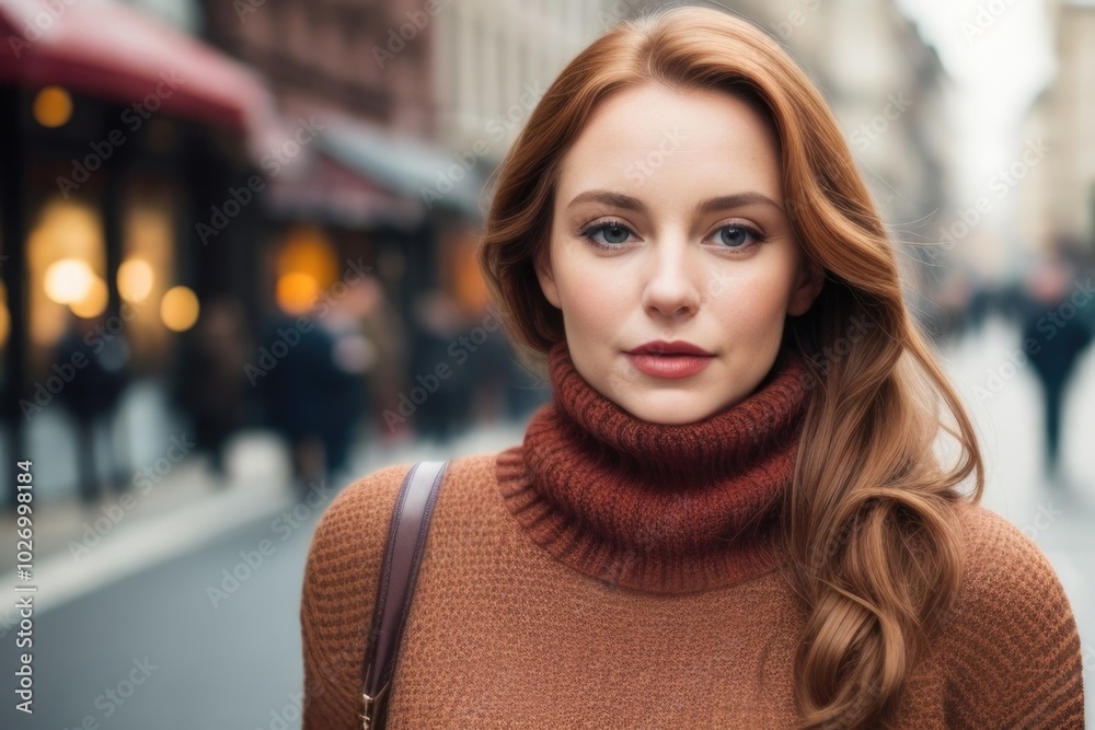 Beautiful blonde woman wearing a knitted sweater on the street Beautiful blonde woman wearing a knitted sweater on the street