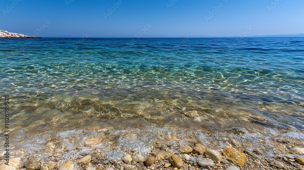 Crystal Clear Sea Water With Pebbles on a Sunny Day Crystal Clear Sea Water With Pebbles on a Sunny Day