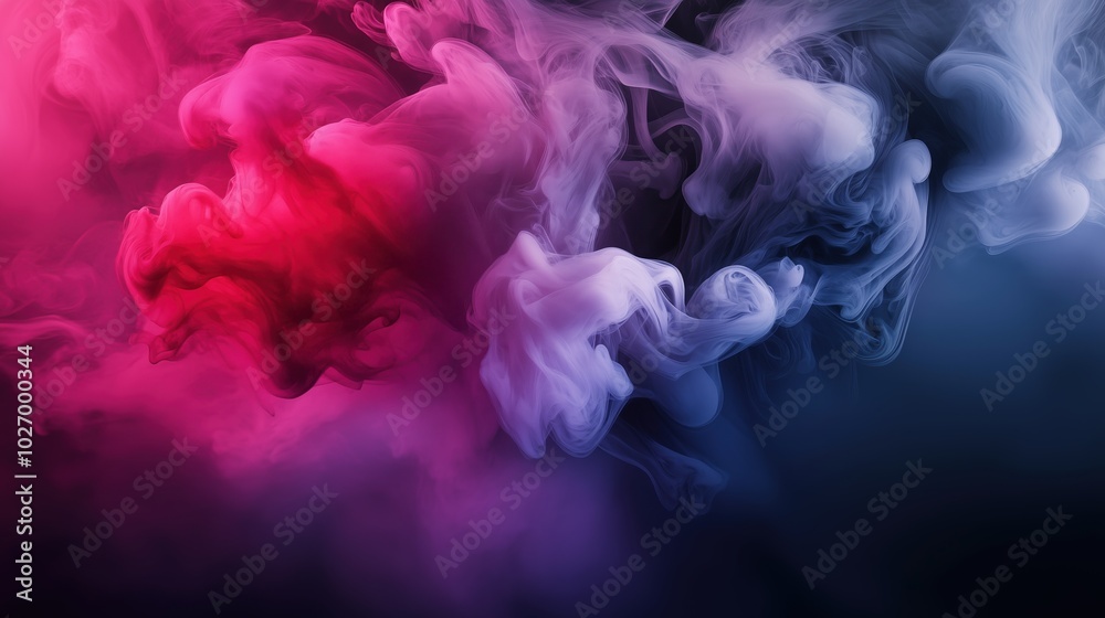 Vibrant abstract smoke swirling in shades of pink and purple, flowing gracefully against a deep, dark background. This captivating scene features an ethereal fog-like atmosphere, blending colors like Vibrant abstract smoke swirling in shades of pink and purple, flowing gracefully against a deep, dark background. This captivating scene features an ethereal fog-like atmosphere, blending colors like