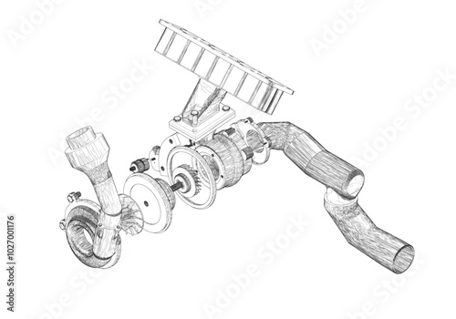 Turbine on a white background. Mechanical engineering. photo