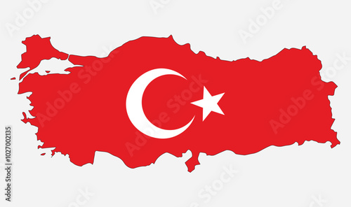 Country Flag and Map of Turkey Vector Illustration
