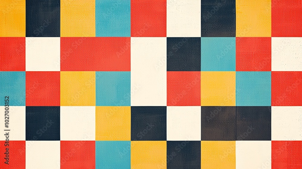 A vibrant checkered pattern in bold colors on a white backdrop, perfect for modern creative endeavors. A vibrant checkered pattern in bold colors on a white backdrop, perfect for modern creative endeavors.