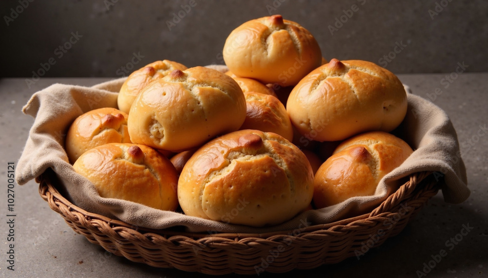 Basket of freshly baked rolls, Seasonal menu Basket of freshly baked rolls, Seasonal menu