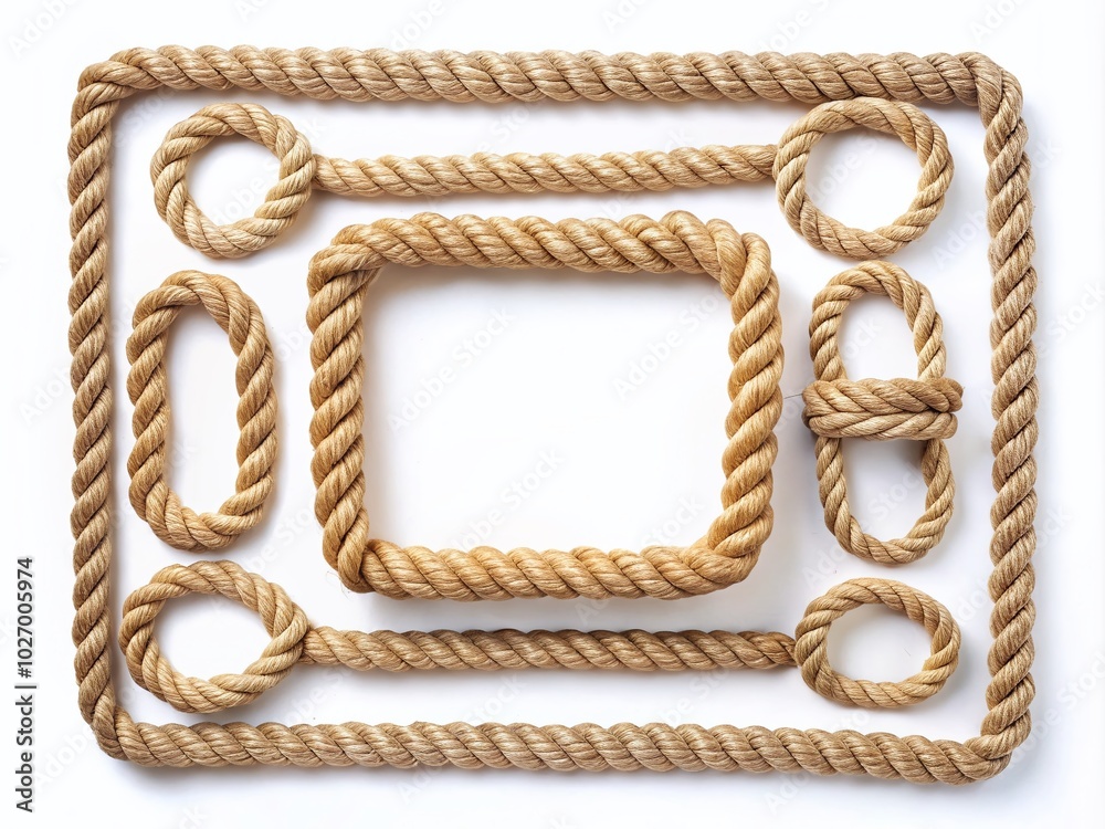 Rope Frame Set for Design - Isolated on White Background for Creative Projects Rope Frame Set for Design - Isolated on White Background for Creative Projects
