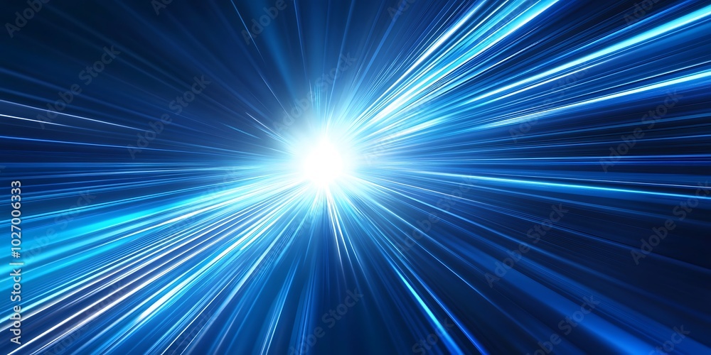 Blue and white glowing streaks of light and particles in space Blue and white glowing streaks of light and particles in space