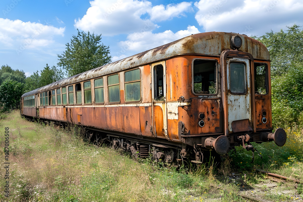 An abandoned train on a railway track An abandoned train on a railway track