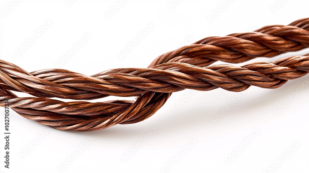 Gleaming twisted copper wire contrasts beautifully with a stark white backdrop, revealing its complex textures and vibrant metallic tones for creative design ideas. Gleaming twisted copper wire contrasts beautifully with a stark white backdrop, revealing its complex textures and vibrant metallic tones for creative design ideas.