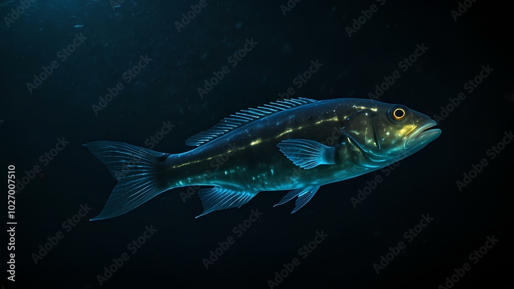 Bioluminescent Fish Glowing in a Dark Ocean Trench – Deep-Sea Life Exploration