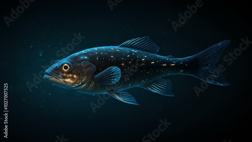 Bioluminescent Fish Glowing in a Dark Ocean Trench – Deep-Sea Life Exploration photo