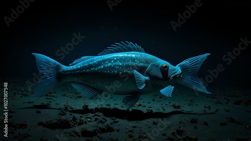 Bioluminescent Fish Glowing in a Dark Ocean Trench – Deep-Sea Life Exploration photo