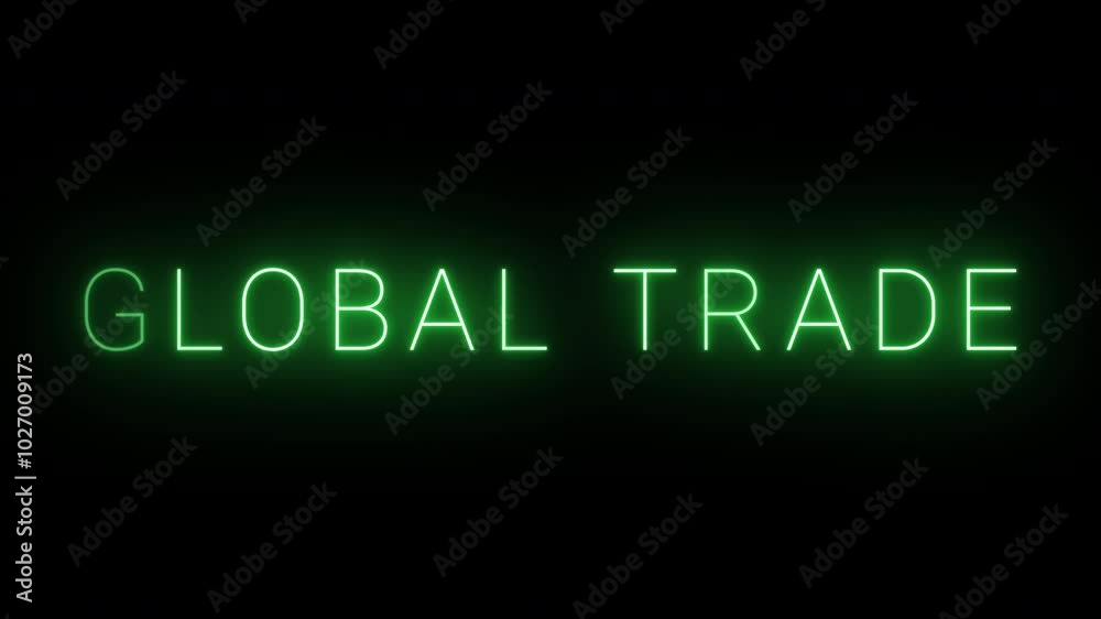 Flickering neon green global trade sign animated on black background Flickering neon green global trade sign animated on black background