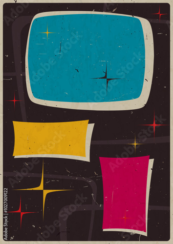 1960s Poster, Abstract Background for Retro Party, Event. Retro Colors and Shapes from the Sixties, Aged Texture