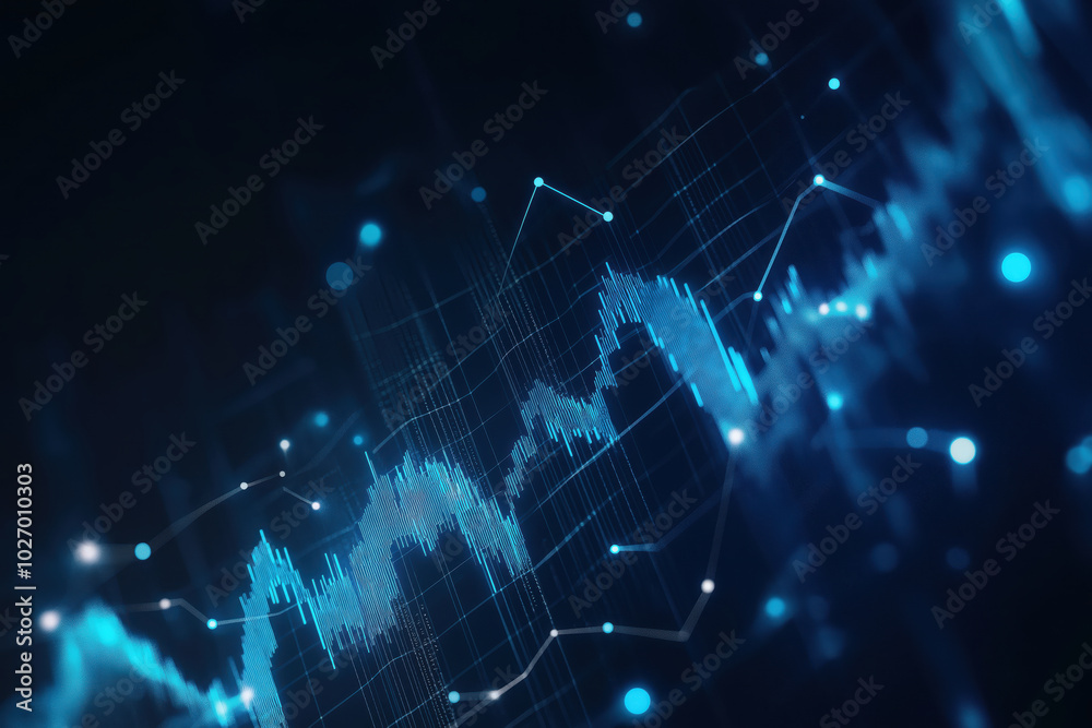 Obraz premium Abstract digital data graph with glowing blue lines and tech background for finance analysis