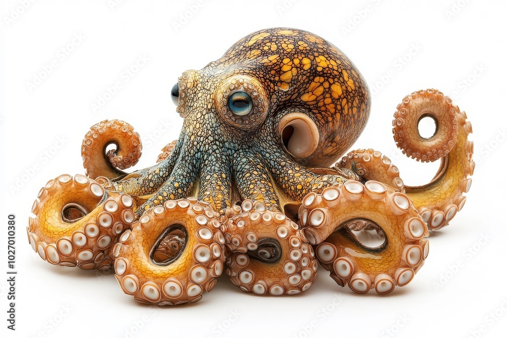 Fototapeta premium An Art Nouveau style octopus, isolate on white background, featuring flowing lines and detailed patterns.
