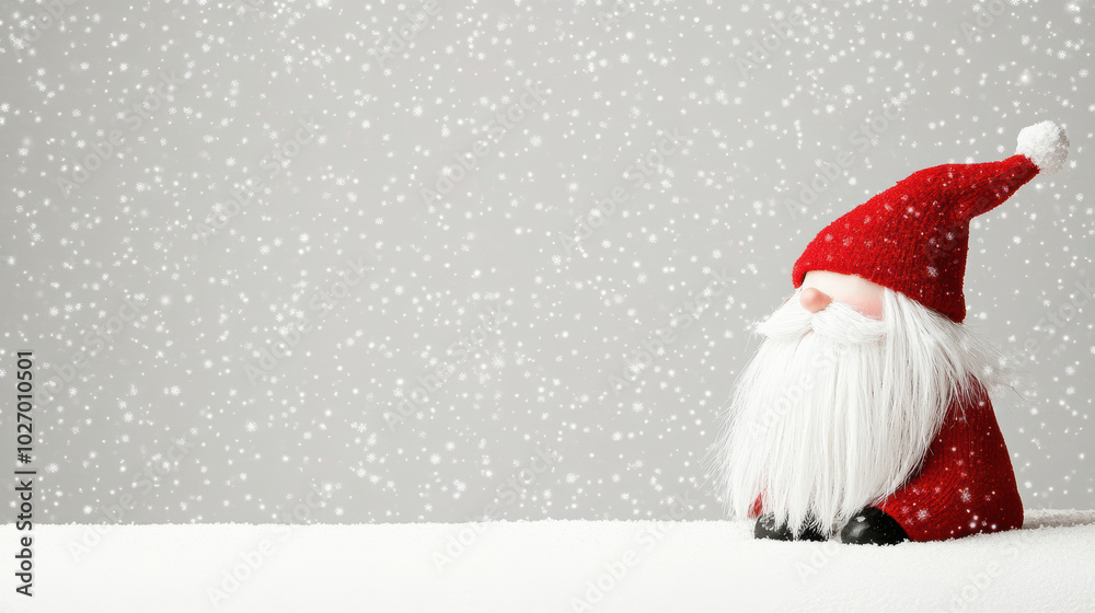 Fototapeta premium Santa figurine in snowy winter scene with minimalistic holiday charm