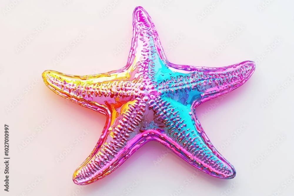 A neon style starfish, isolate on white background, glowing with bright colors and modern appeal. A neon style starfish, isolate on white background, glowing with bright colors and modern appeal.
