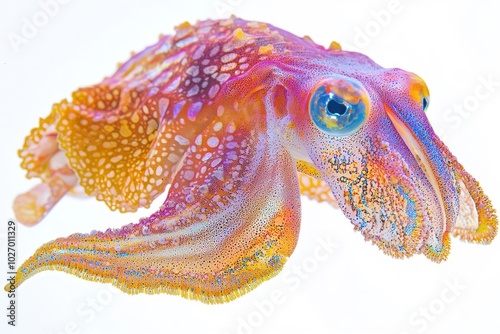 An Art Nouveau style cuttlefish, isolate on white background, characterized by flowing lines and elegance. photo