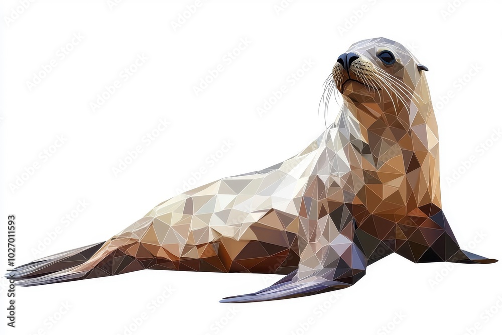 Obraz premium A low polygon style sea lion, isolate on white background, showcasing geometric shapes and modern design.