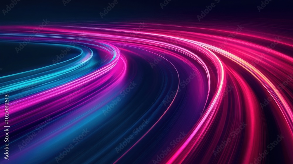 Gradient of fuchsia to aquamarine neon road speed. Light abstract laser trace from the movement of cars. LED curves fast strips. Gradient of fuchsia to aquamarine neon road speed. Light abstract laser trace from the movement of cars. LED curves fast strips.