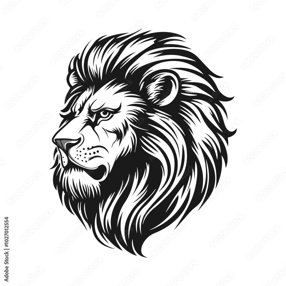 Fototapeta premium Silhouette lion head, flat mascot logo of lion head side view vector illustration in black and white clipart