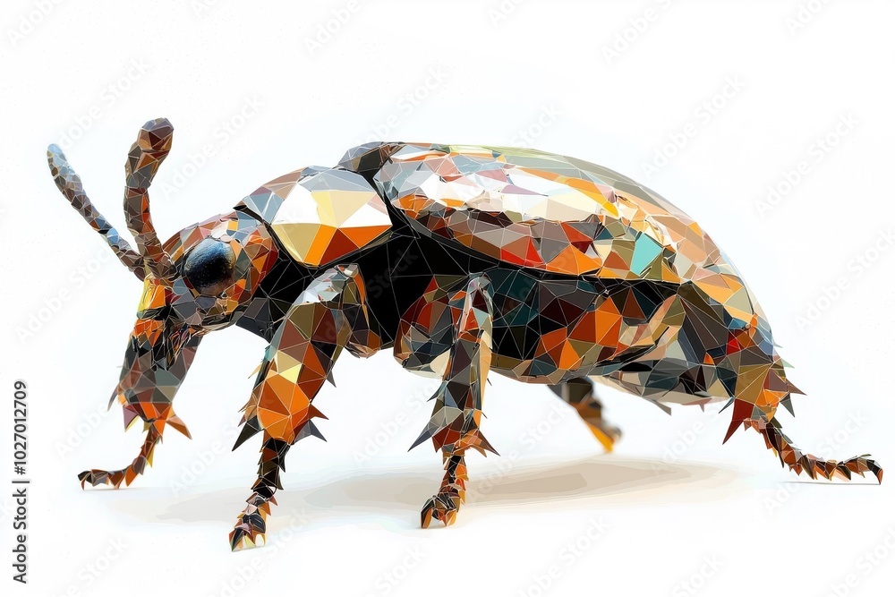 Naklejka premium A low polygon style beetle, isolate on white background, featuring geometric shapes and a modern design.