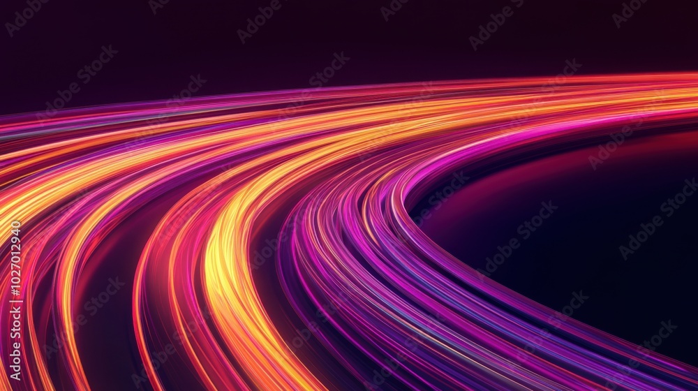 Gradient of pink to orange neon road speed. Light abstract laser trace from the movement of cars. LED curves fast strips. Gradient of pink to orange neon road speed. Light abstract laser trace from the movement of cars. LED curves fast strips.