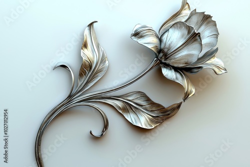 An Art Nouveau style tulip, isolate on white background, characterized by graceful lines and intricate details. photo