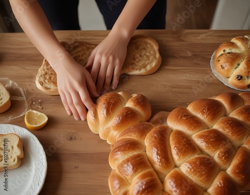 someone is making a bread with a bunch of bread rolls.