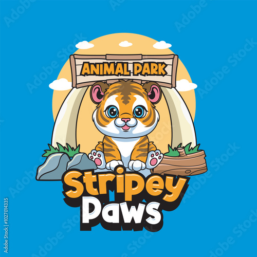 Vector Illustration of Tiger with Cute Zoo Vector Illustration Available for Tshirt Design