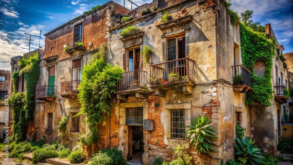 Shabby Facade of an Old House in Palermo - Urban Exploration Photography Shabby Facade of an Old House in Palermo - Urban Exploration Photography