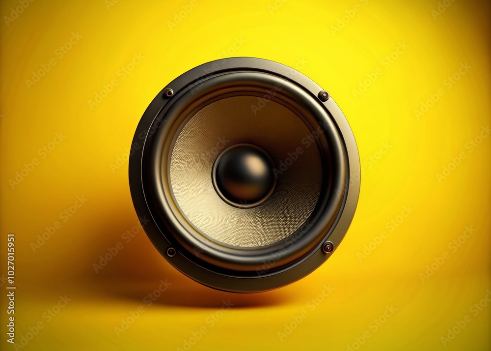 Silhouette of a Loudspeaker Against a Vibrant Yellow Background for Dynamic Sound Imagery Silhouette of a Loudspeaker Against a Vibrant Yellow Background for Dynamic Sound Imagery