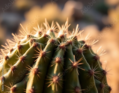  cactus with many spines and sharp needles in the desert.