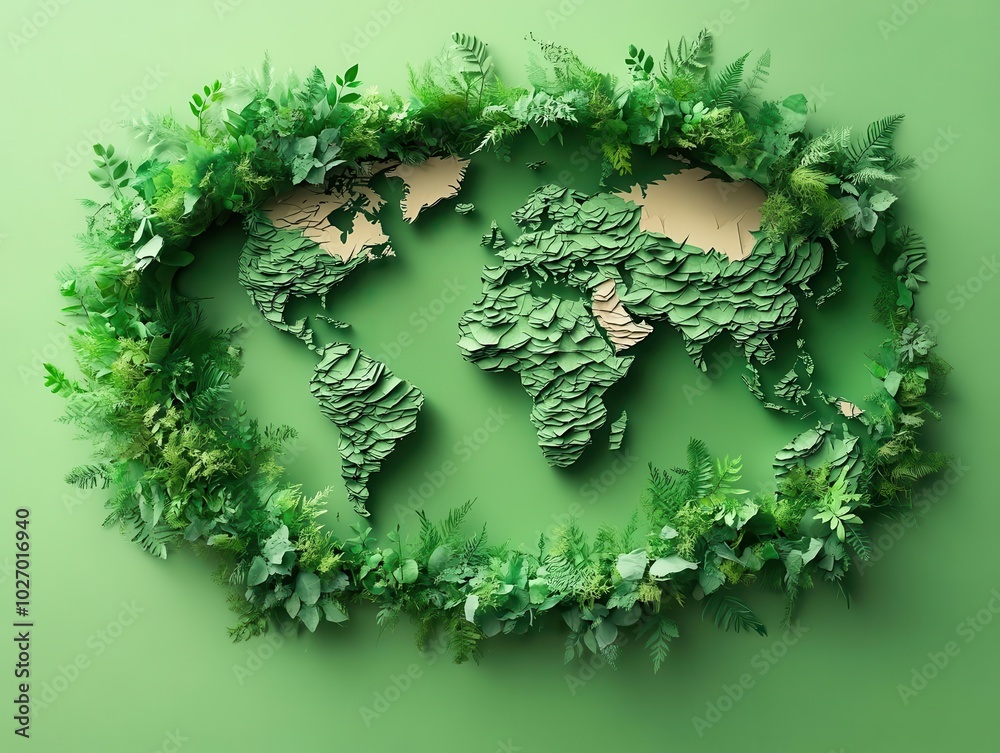 playful illustration of a green world crafted from paper, symbolizing earth day awareness, with ample copy space for messaging, promoting environmental consciousness playful illustration of a green world crafted from paper, symbolizing earth day awareness, with ample copy space for messaging, promoting environmental consciousness