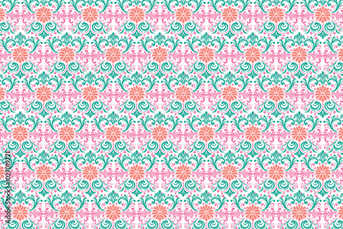 Seamless Floral Pattern with Paisley and Mandala Elements for Wedding Textiles Featuring Elegant Vintage Blossoms Geometric Flowers and Stylish Fabric Print for Fashion Applications