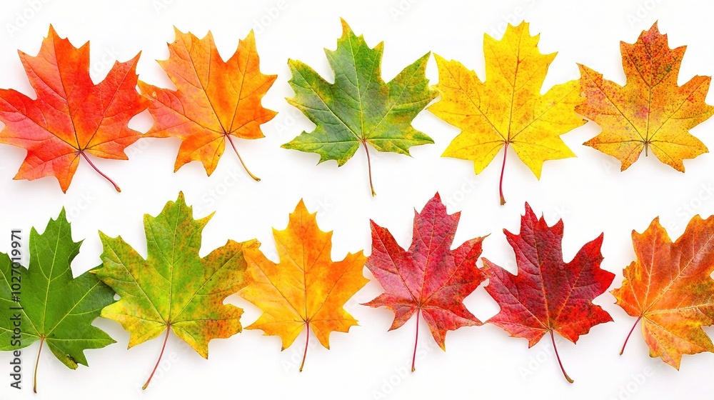 Colorful Maple Leaves on White Background Colorful Maple Leaves on White Background