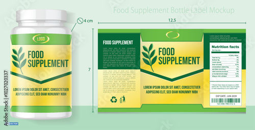 Illustration of Medicine Bottle Label Mockup. equipped with a phi measurement guide to find the diameter and circumference of the bottle circle. 