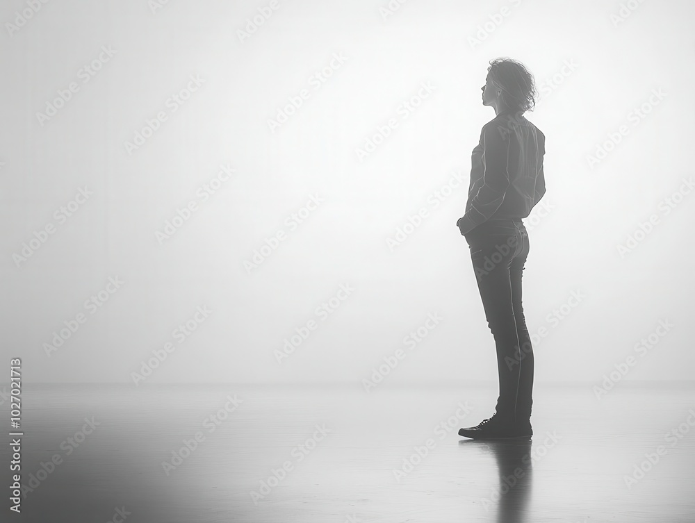 silhouette of a person standing tall against a bright white background, emphasizing strength and individuality, ideal for motivational or artistic representations silhouette of a person standing tall against a bright white background, emphasizing strength and individuality, ideal for motivational or artistic representations