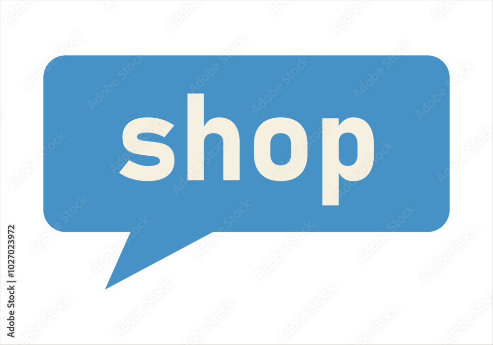 Bocadillo azul con la palabra de tienda o venta Bocadillo azul con la palabra de tienda o venta