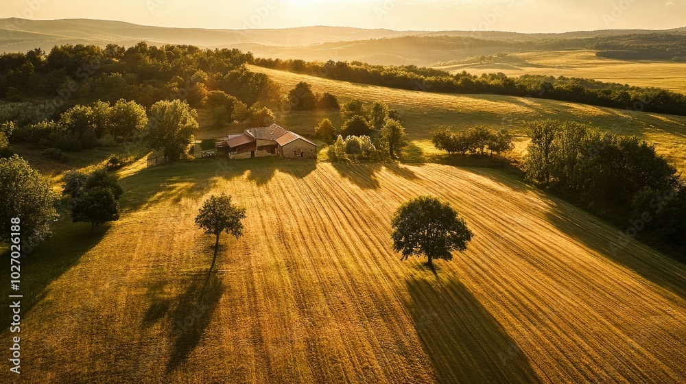 Fototapeta premium Sunrise Over Serene Ranch Landscape
