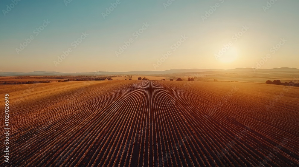Aerial View of Expansive Agricultural Fields at Sunset Aerial View of Expansive Agricultural Fields at Sunset