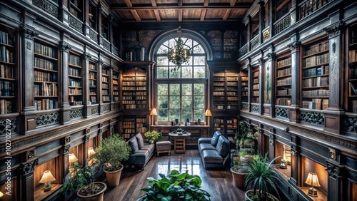 Stunning Book Library with Endless Shelves of Books in High Dynamic Range for Book Lovers and Aesthetic Spaces