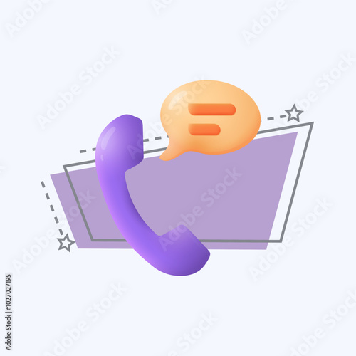 Phone handset with speech bubble 3d cartoon style icon. Incoming call on hotline, help, support service flat vector illustration. Communication, assistance, conversation concept