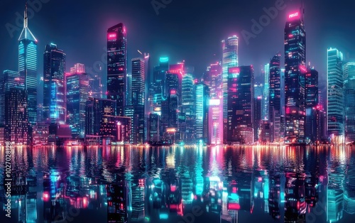 Wallpaper Mural Nighttime Futuristic Cityscape with Towering Skyscrapers Torontodigital.ca