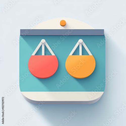 Colorful graphic illustration of two abstract hanging weights on a minimalist backdrop. mobile application icons