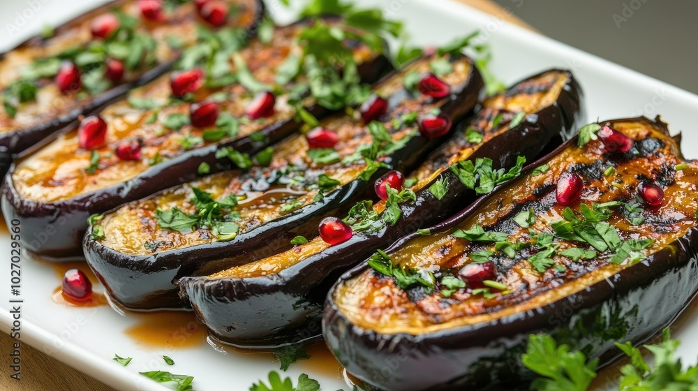 Grilled Eggplant with Tahini and Pomegranate Seeds Grilled Eggplant with Tahini and Pomegranate Seeds