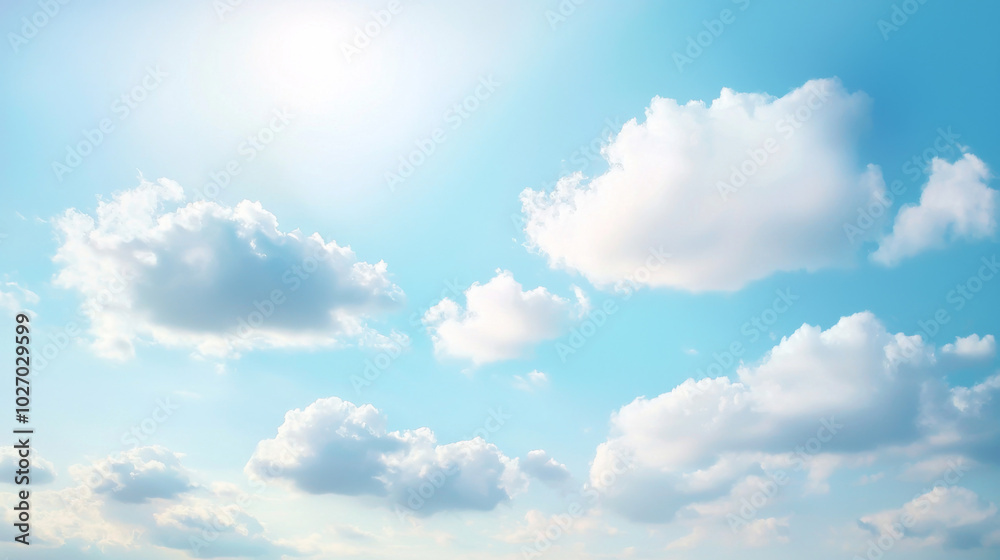 Obraz premium Soft clouds float serenely in a calm blue sky, inviting tranquil reflection